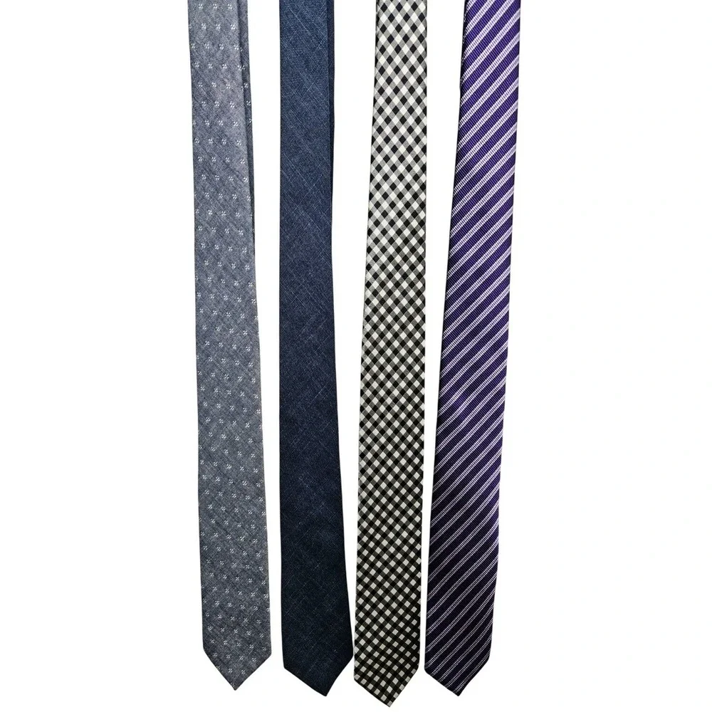 Banana Republic Men's Tie 4pc Blue Gingham Purple‎ Stripe Patterned Silk Cotton